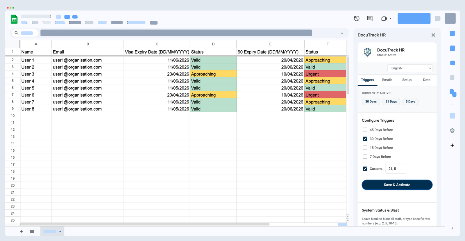 DocuTrack HR Main Google Sheets Dashboard