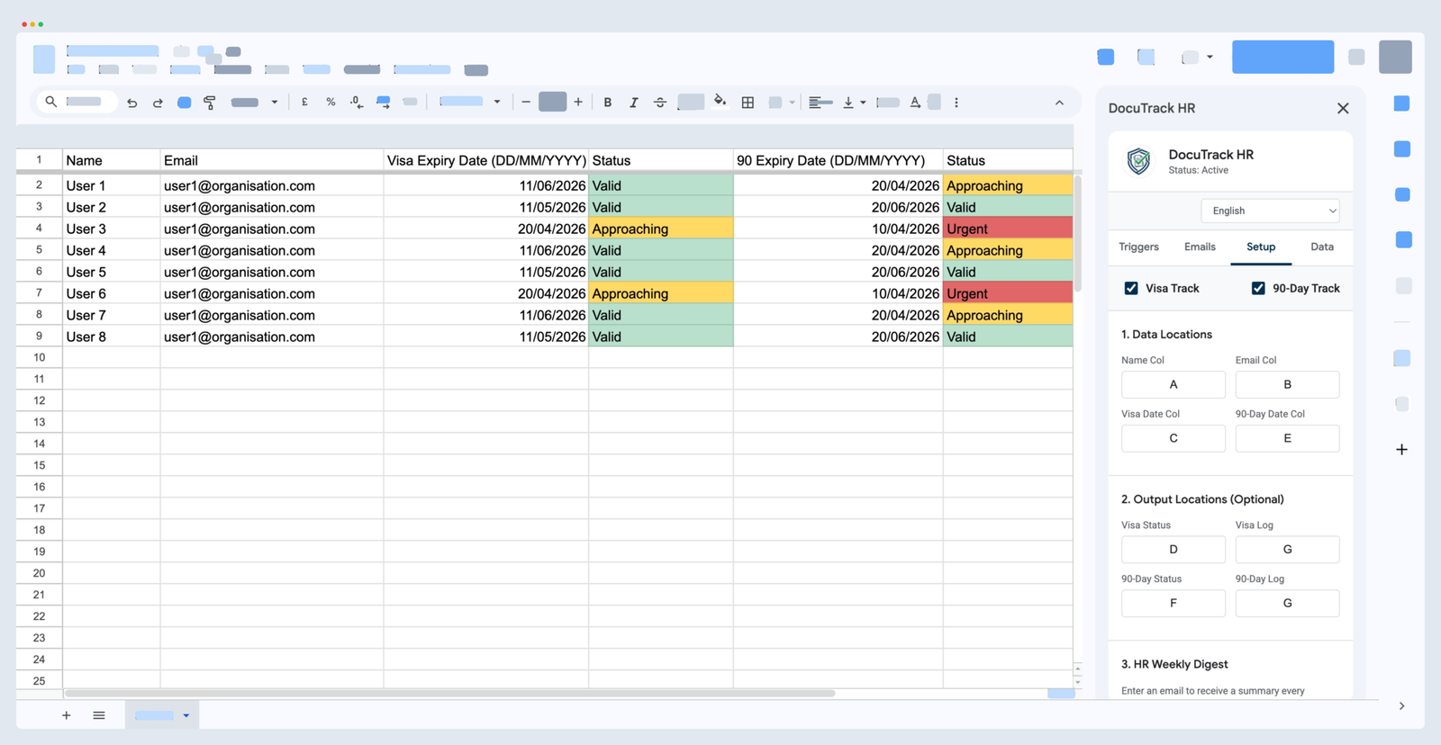 DocuTrack HR Setup Tab Interface